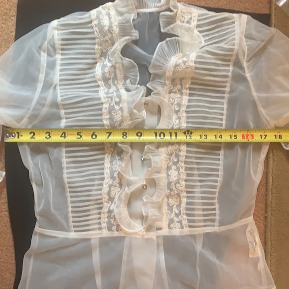 Vintage DEBTOWN JUNIOR WHITE SHEER LONG SLEEVE BLOUSE LACE VICTORIAN LOLITA - Picture 10 of 11